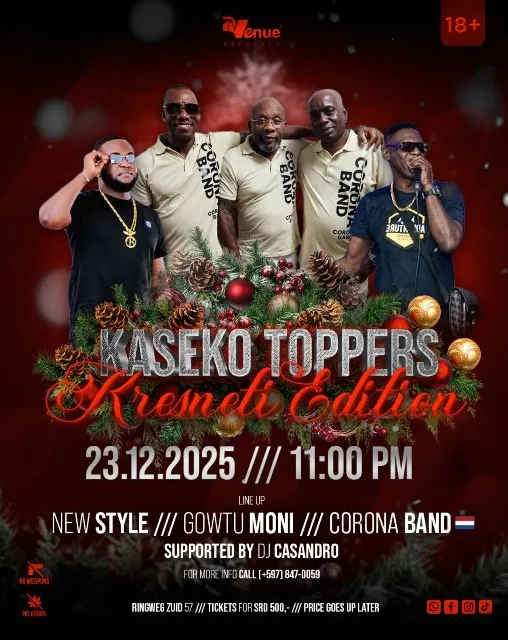 Flyer van Kaseko Toppers Kresmeti Edition bij D Venue