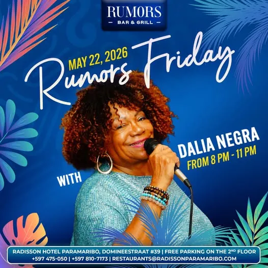 Flyer van Rumors Friday bij Rumors Bar & Grill @Radisson Hotel Paramaribo