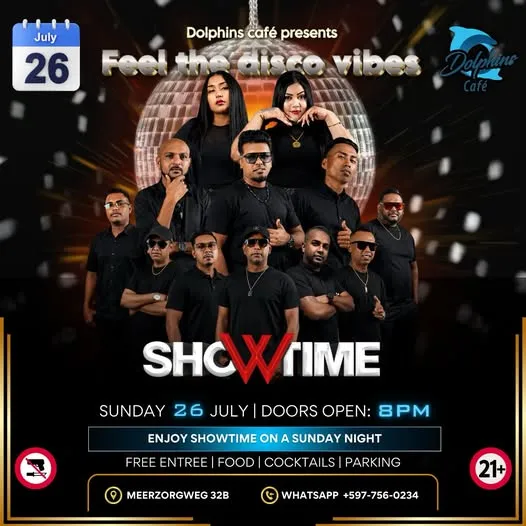 Flyer van SHOWTIME bij Dolphins Café