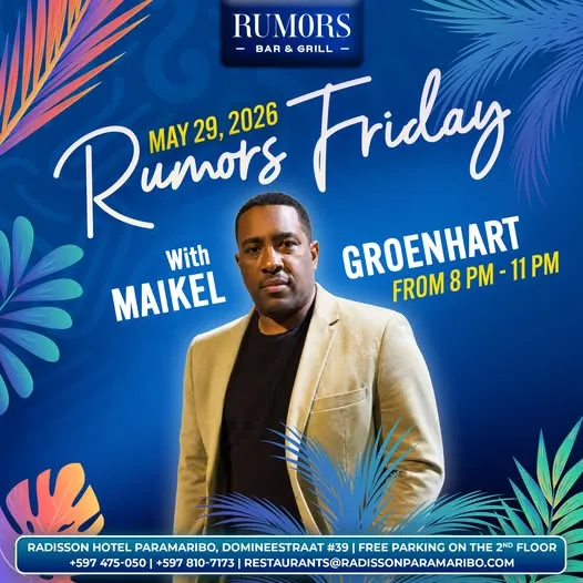 Flyer van Rumors Friday bij Rumors Bar & Grill @Radisson Hotel Paramaribo