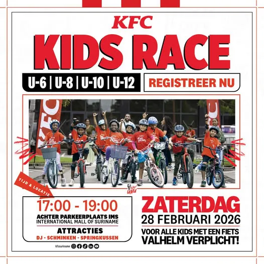 Flyer van KFC Kids Race bij International Mall of Suriname