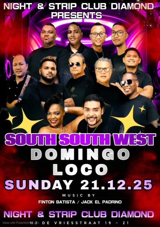 Flyer van South South West Domingo Loco bij Night & Strip Club Diamond