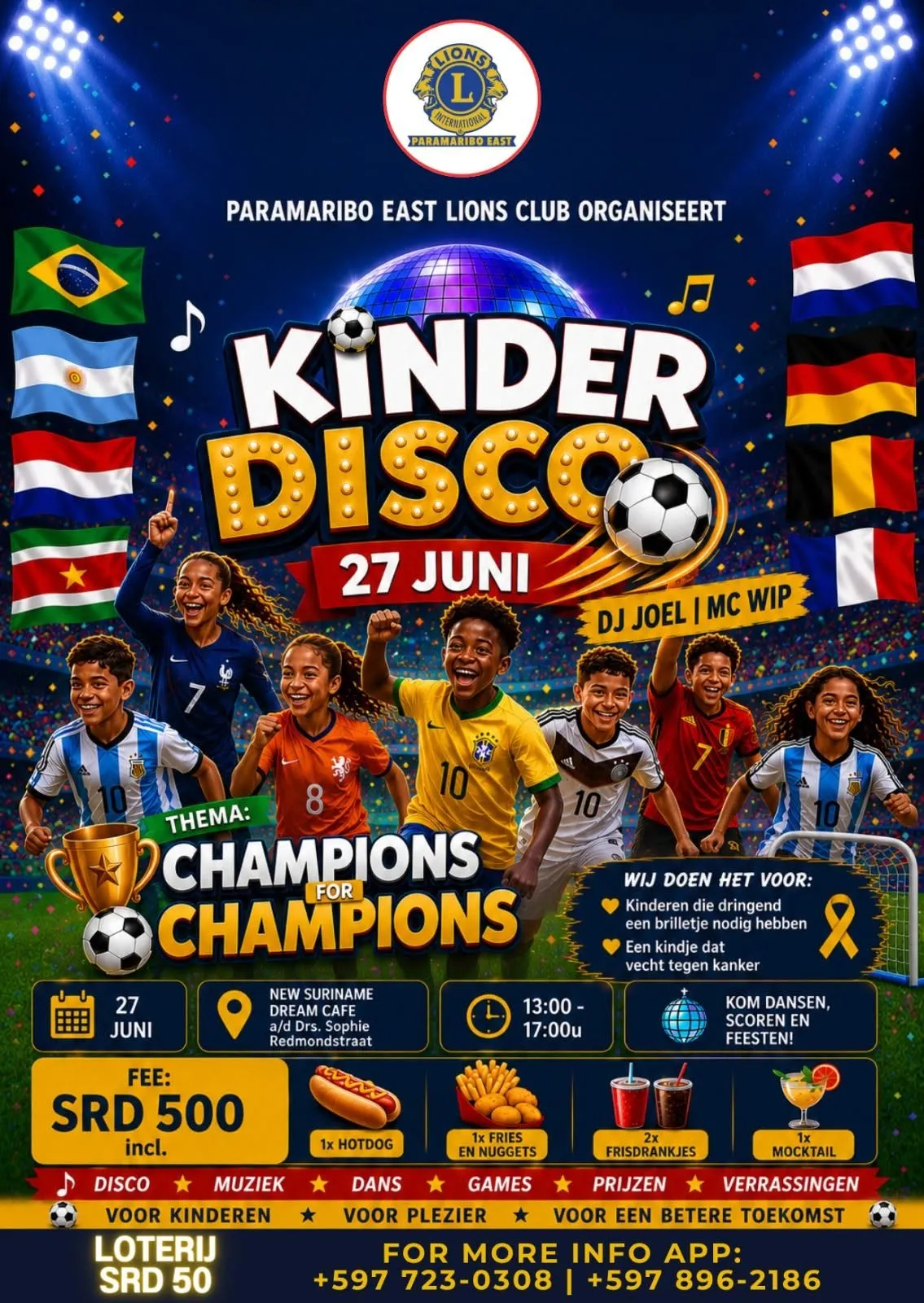 Flyer van Kinder Disco bij Suriname Dream Cafe