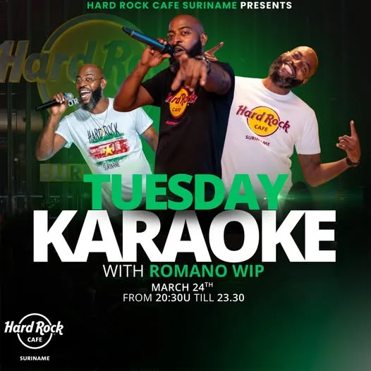 Flyer van Tuesday Karaoke bij Hard Rock Cafe Suriname