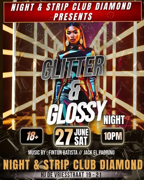 Flyer van GLITTER & GLOSSY NIGHT bij Night & Strip Club Diamond
