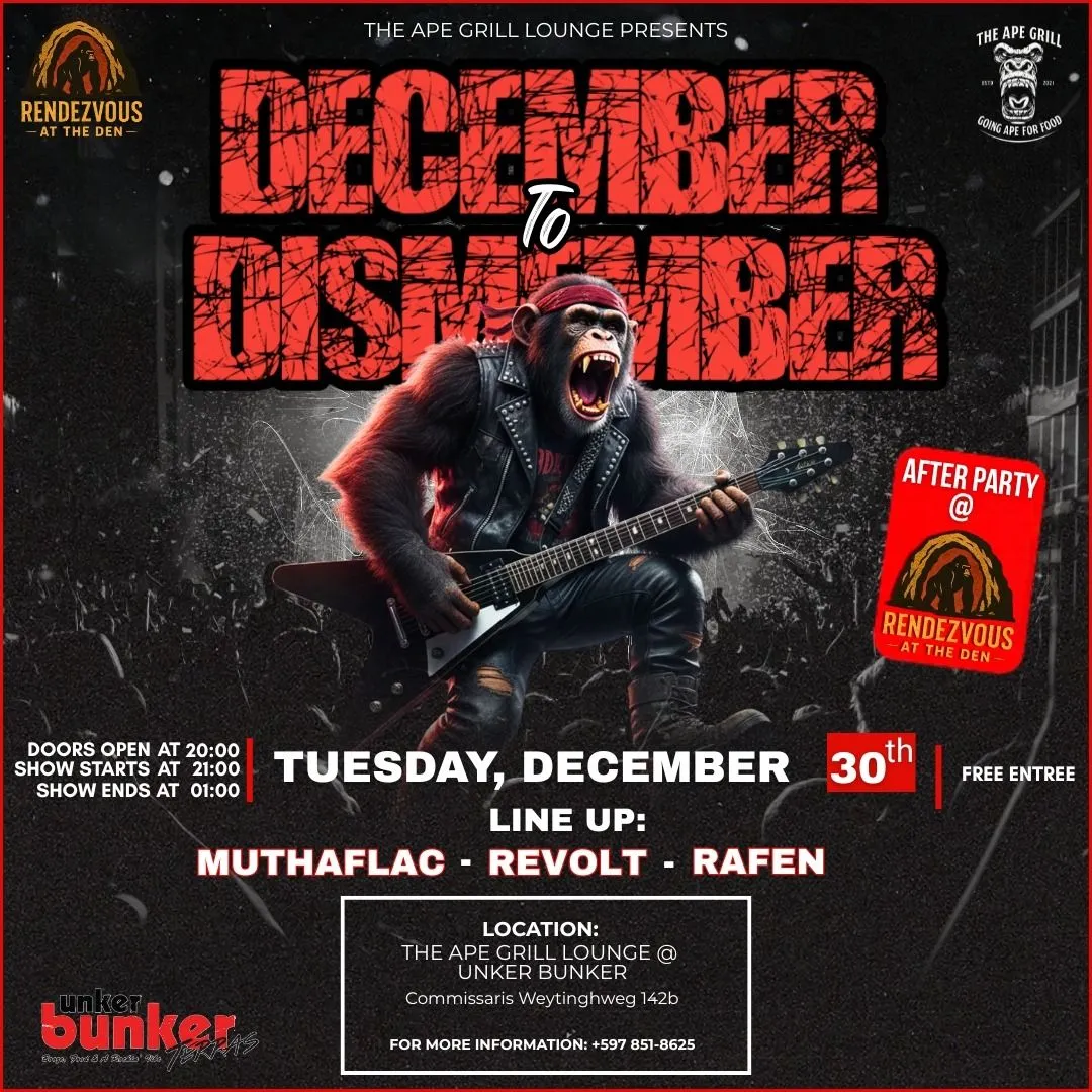 Flyer of December to Dismember at The Ape Grill Lounge @ Unker Bunker