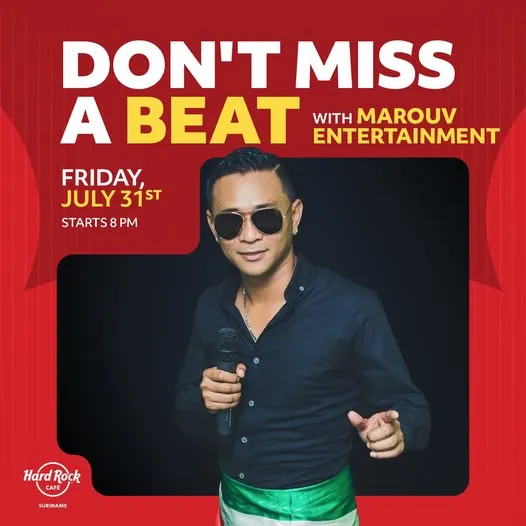 Flyer van DON'T MISS A BEAT bij Hard Rock Cafe Suriname