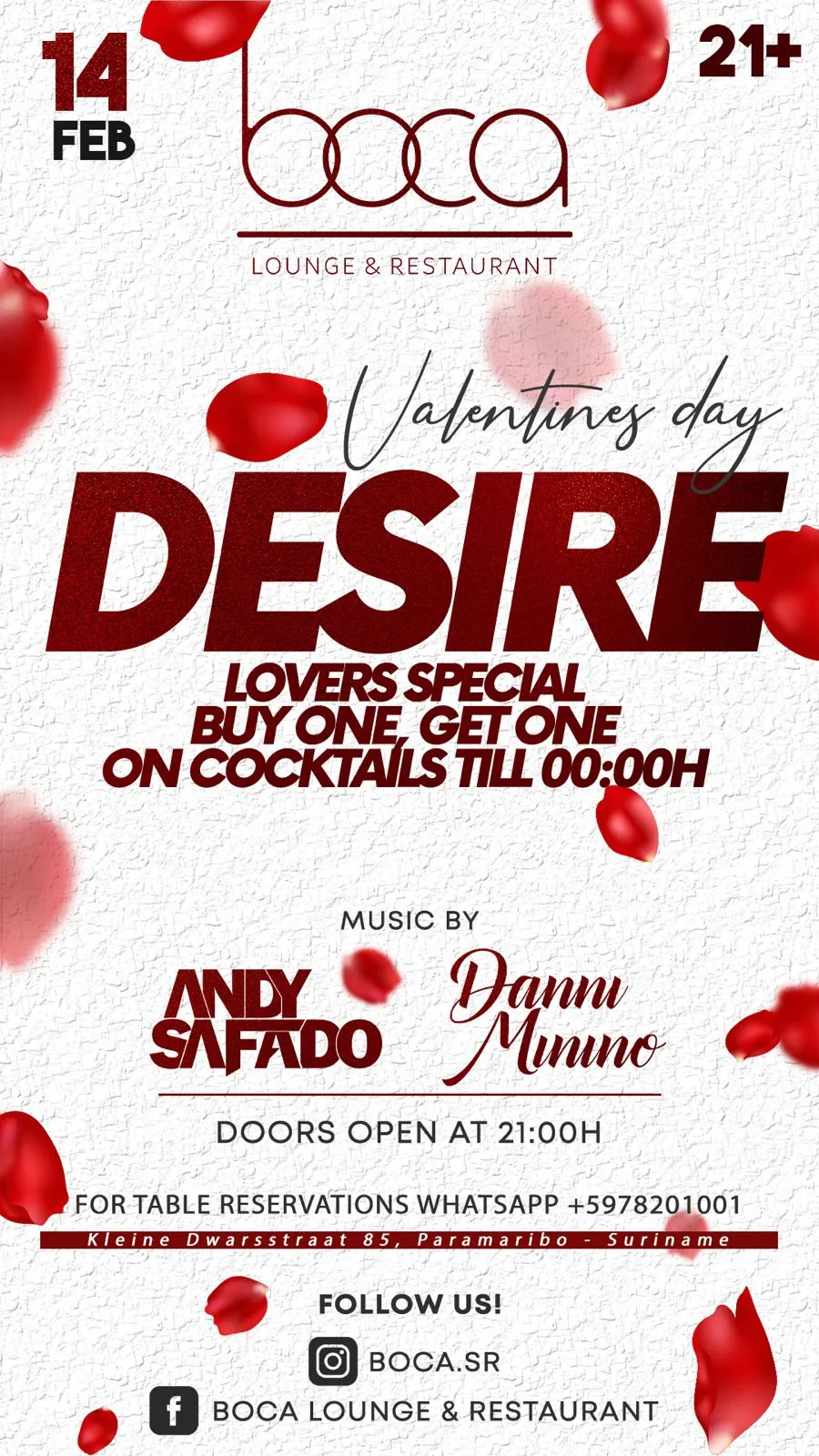 Flyer van Valentines Day Desire bij Boca Lounge & Restaurant
