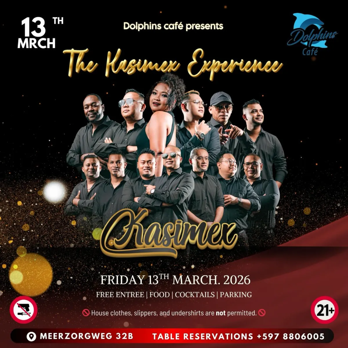 Flyer van The Kasimex Experience bij Dolphins Café