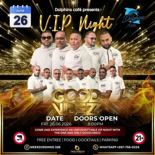 Flyer van V.I.P. Night bij Dolphins Café