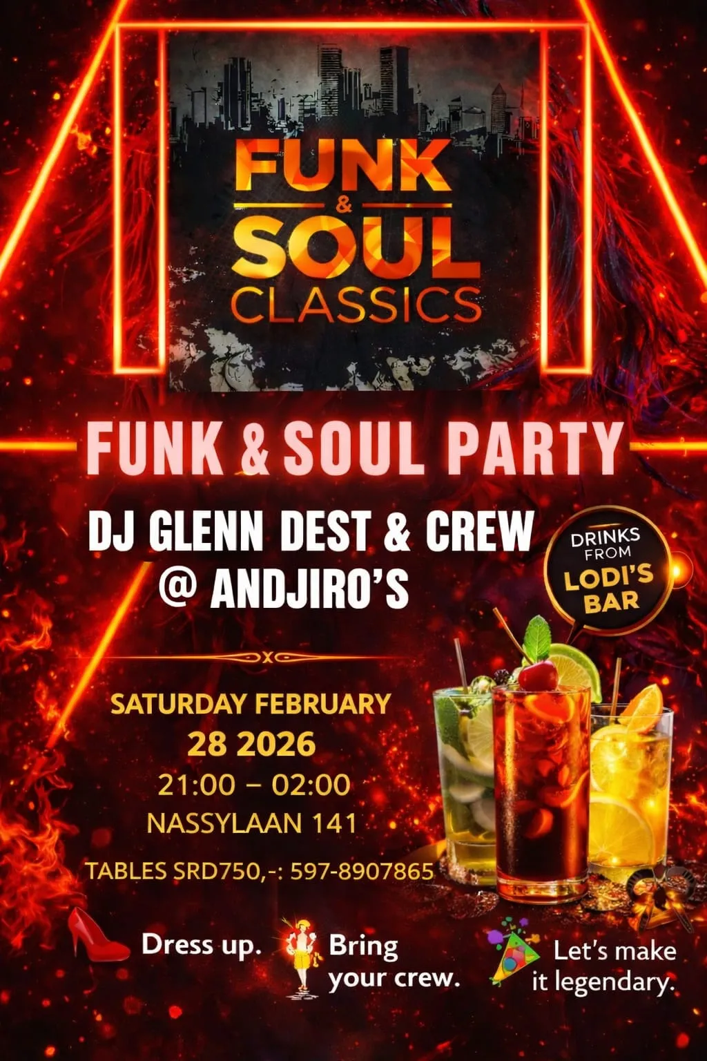 Flyer of Funk & Soul Classics at Andjiro's Restaurant