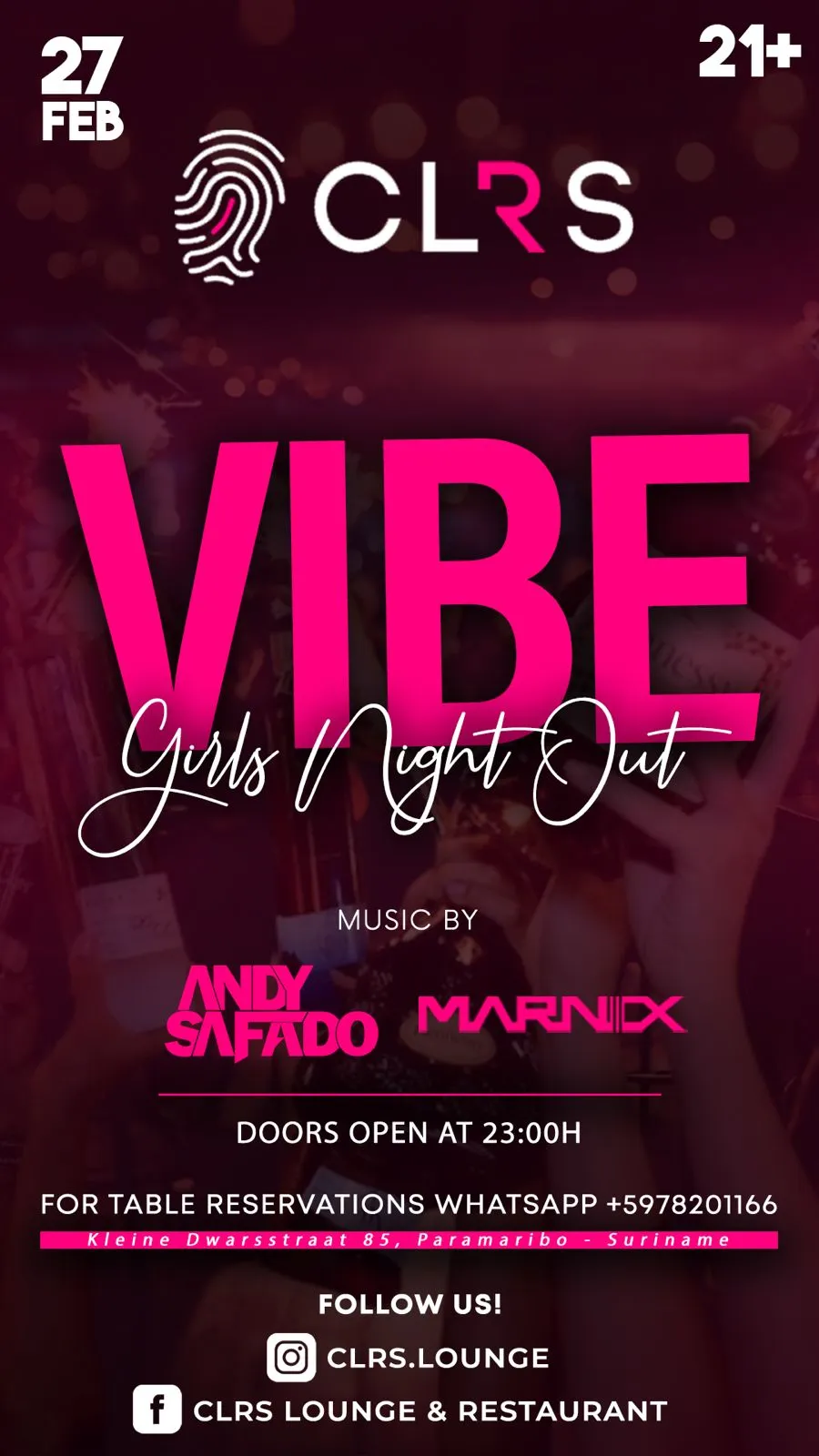 Flyer of VIBE Girls Night Out at CLRS Lounge & Restaurant