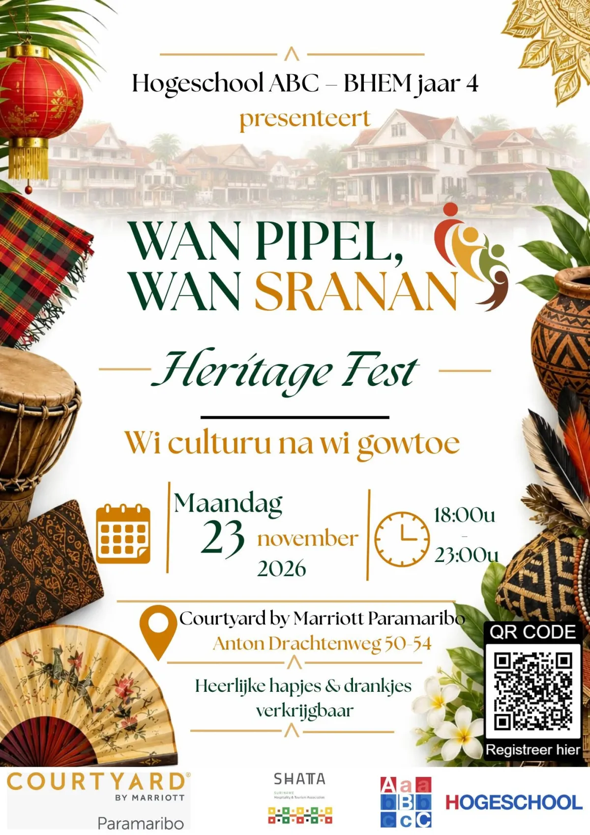 Flyer van WAN PIPEL, WAN SRANAN Heritage Fest bij Courtyard by Marriott