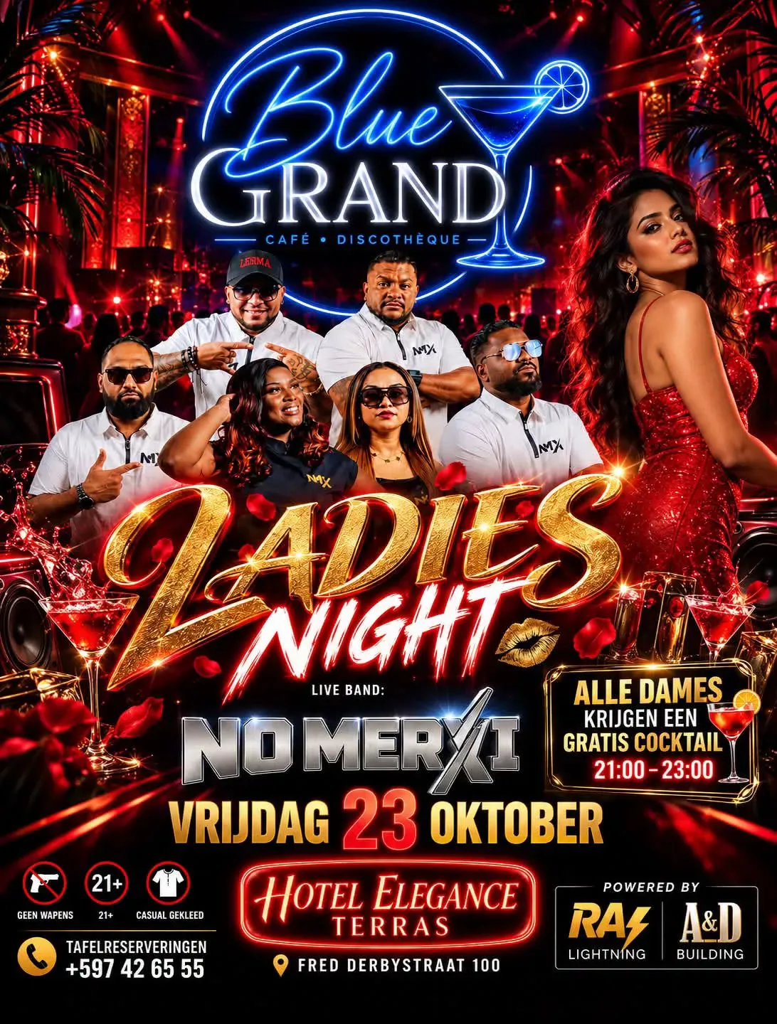Flyer van Ladies Night bij Blue Grand Café