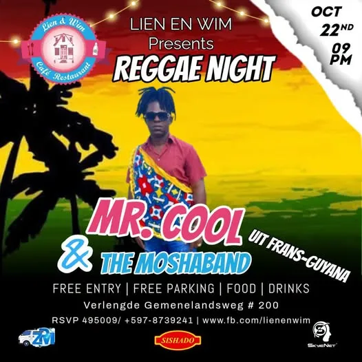 Flyer van Reggae Night bij Lien en Wim Café Restaurant