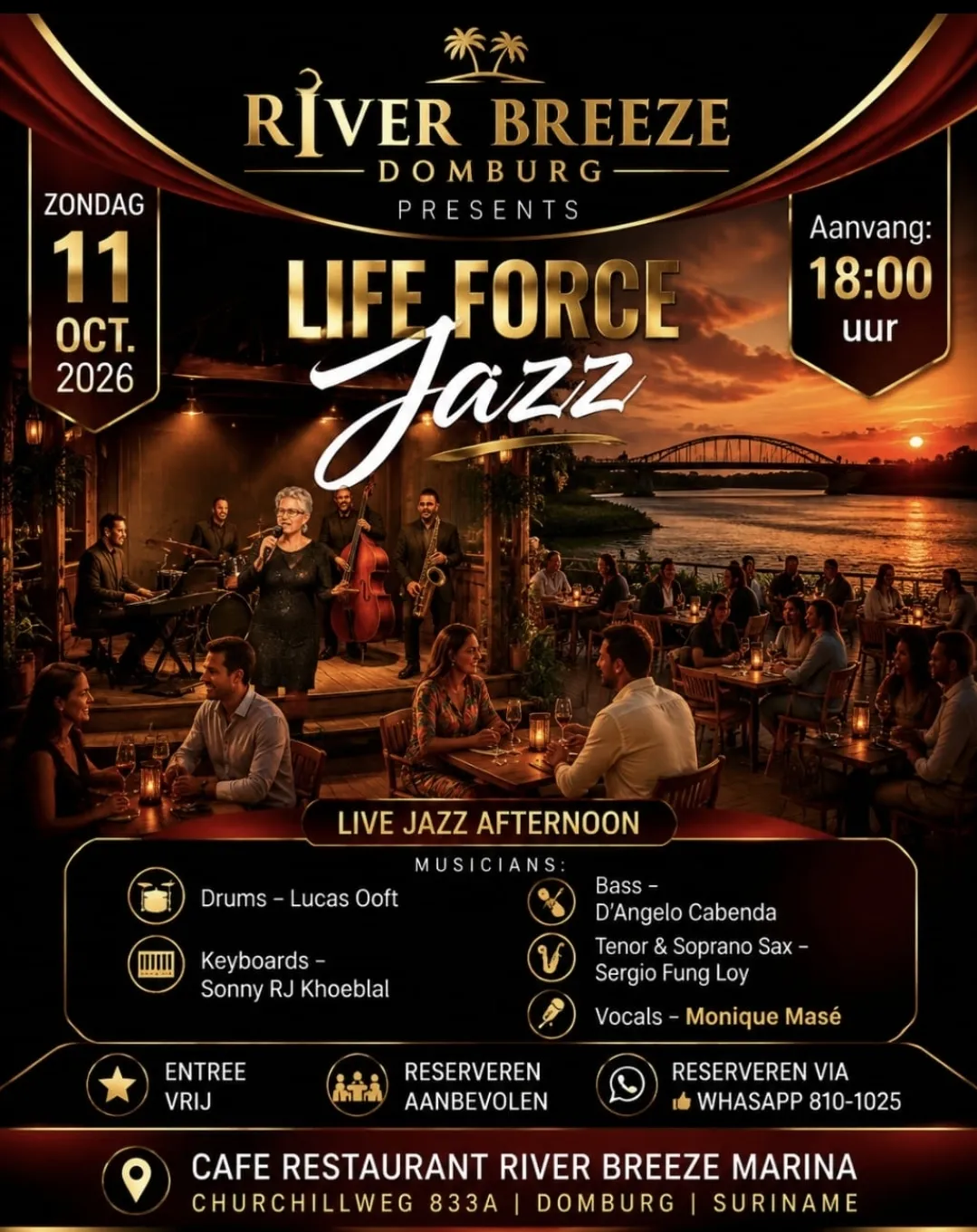 Flyer of LIFE FORCE Jazz at Cafe Restaurant River Breeze Marina