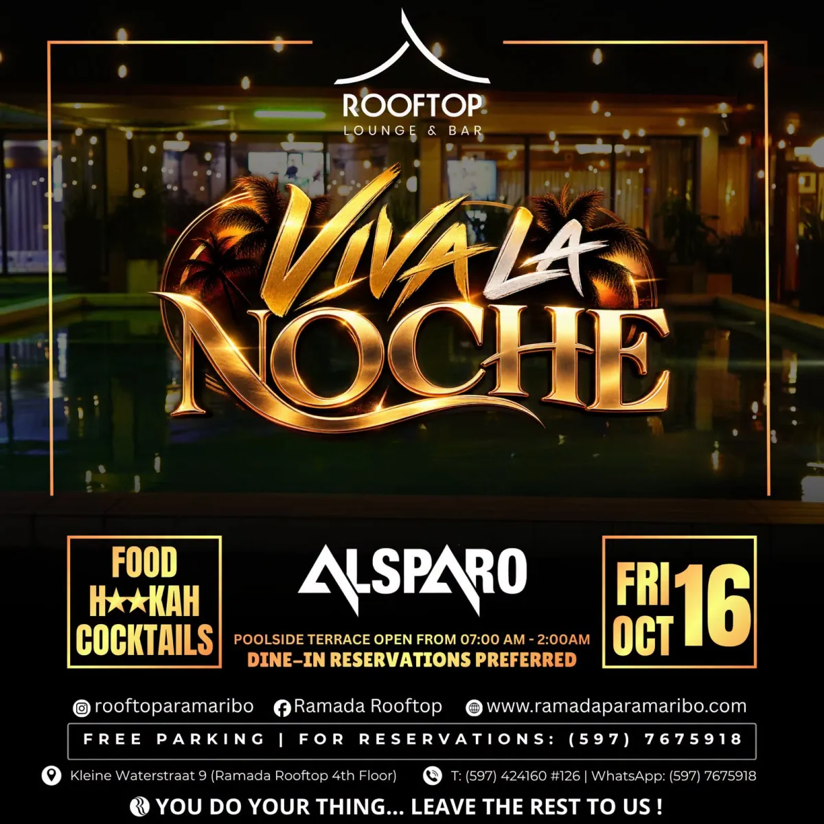 Flyer van Viva La Noche bij Ramada Rooftop