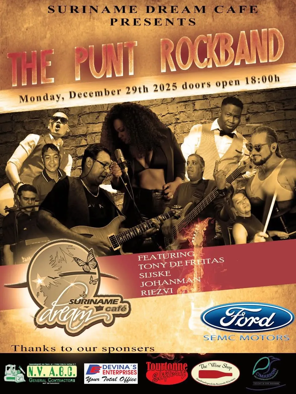 Flyer of The Punt Rockband at Suriname Dream Cafe