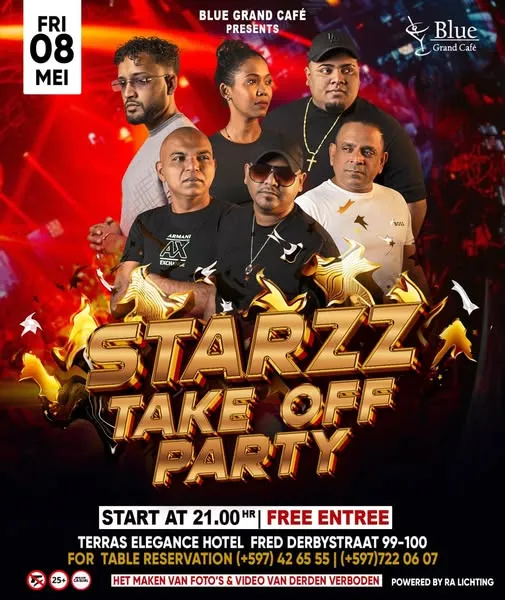 Flyer van STARZZ TAKE OFF PARTY bij Blue Grand Café