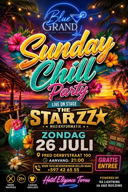 Flyer van Sunday Chill Party bij Blue Grand Café