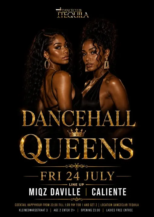 Flyer van DANCEHALL QUEENS bij Danceclub Tequila