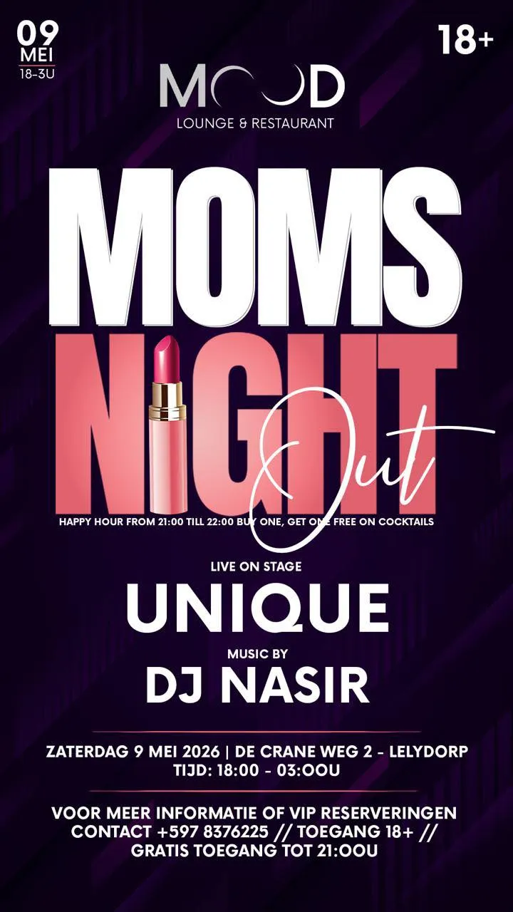 Flyer van Moms Night Out bij Mood Lounge & Restaurant