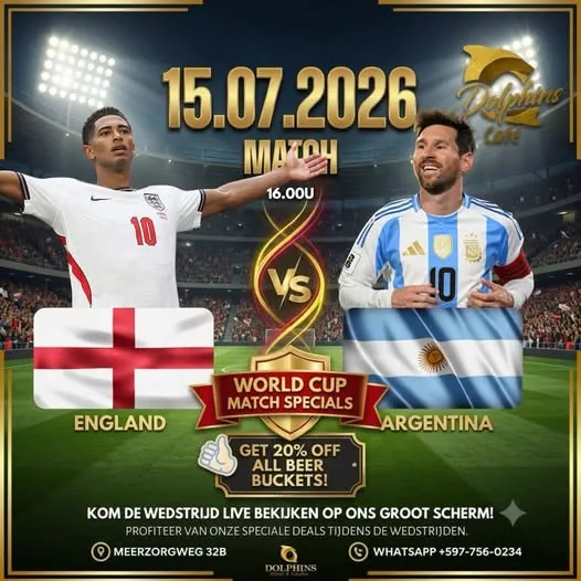 Flyer van World Cup Match Specials bij Dolphins Café