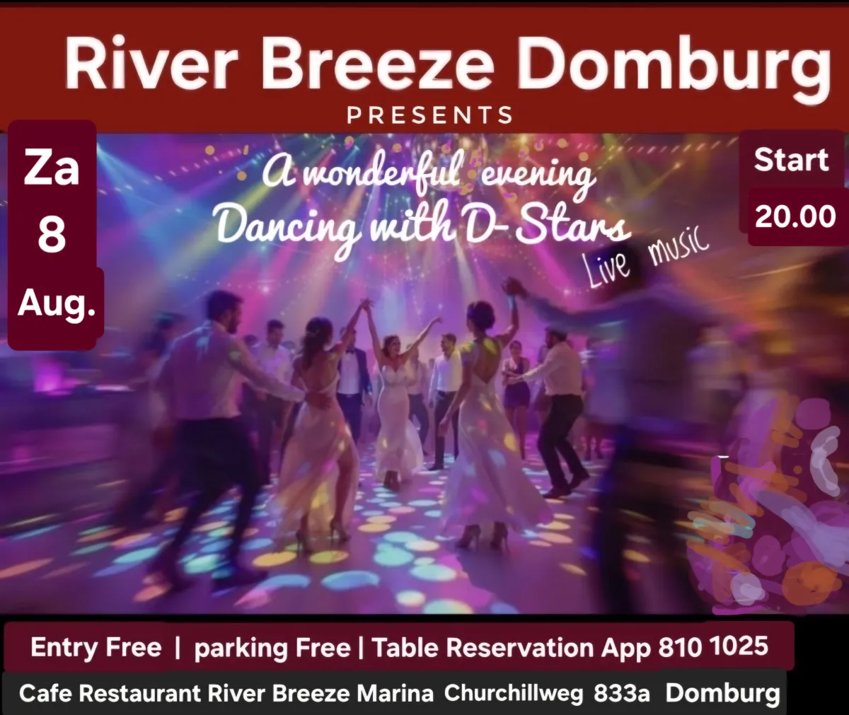 Flyer van Dancing with D-Stars bij Cafe Restaurant River Breeze Marina