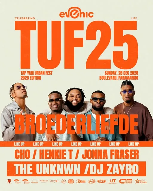Flyer van TUF25 bij Boulevard, Paramaribo