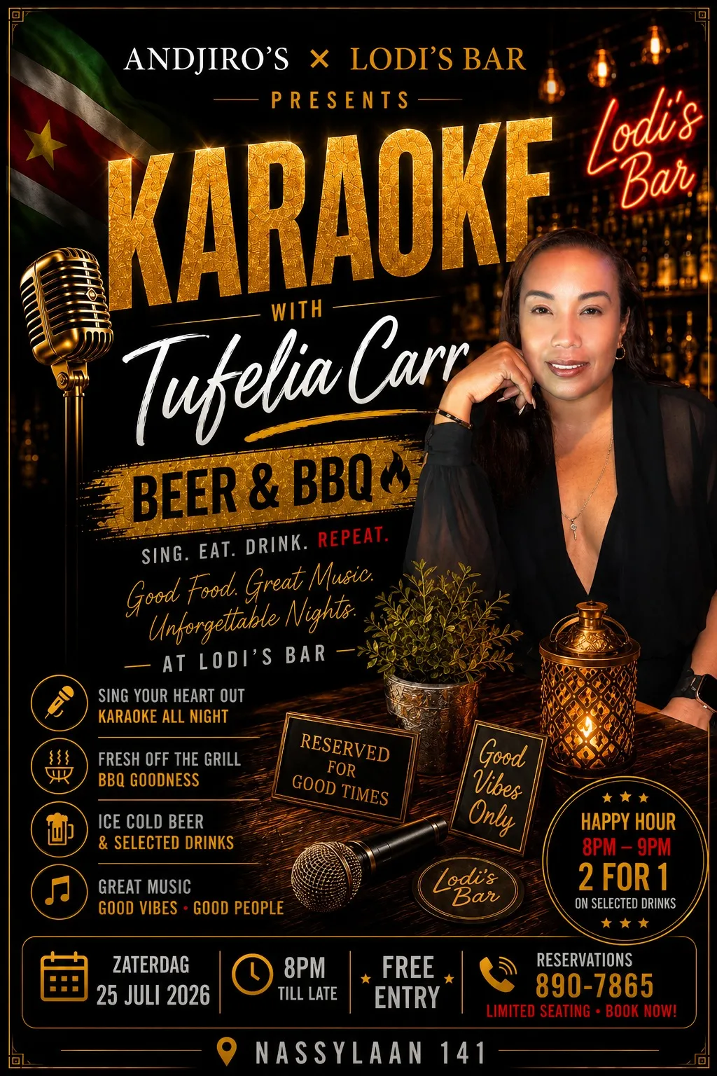 Flyer of Karaoke with Tufelia Carr at Andjiro's Restaurant