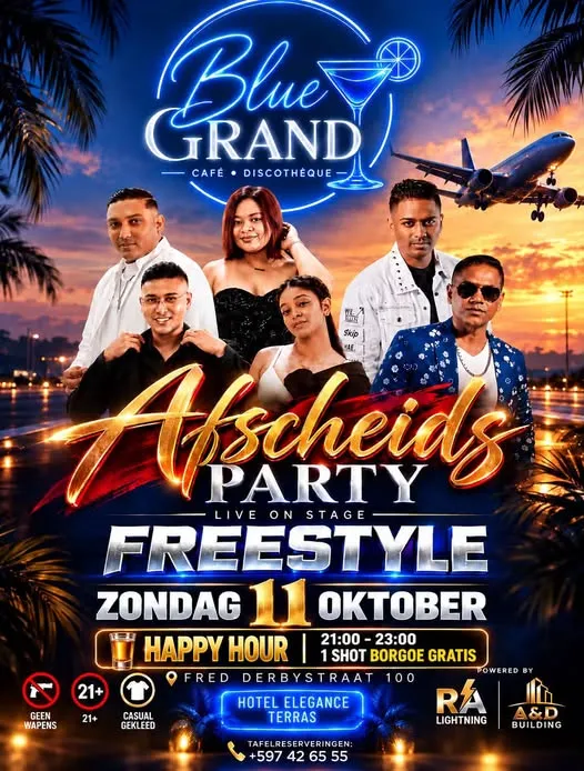 Flyer van Afscheids Party bij Blue Grand Café