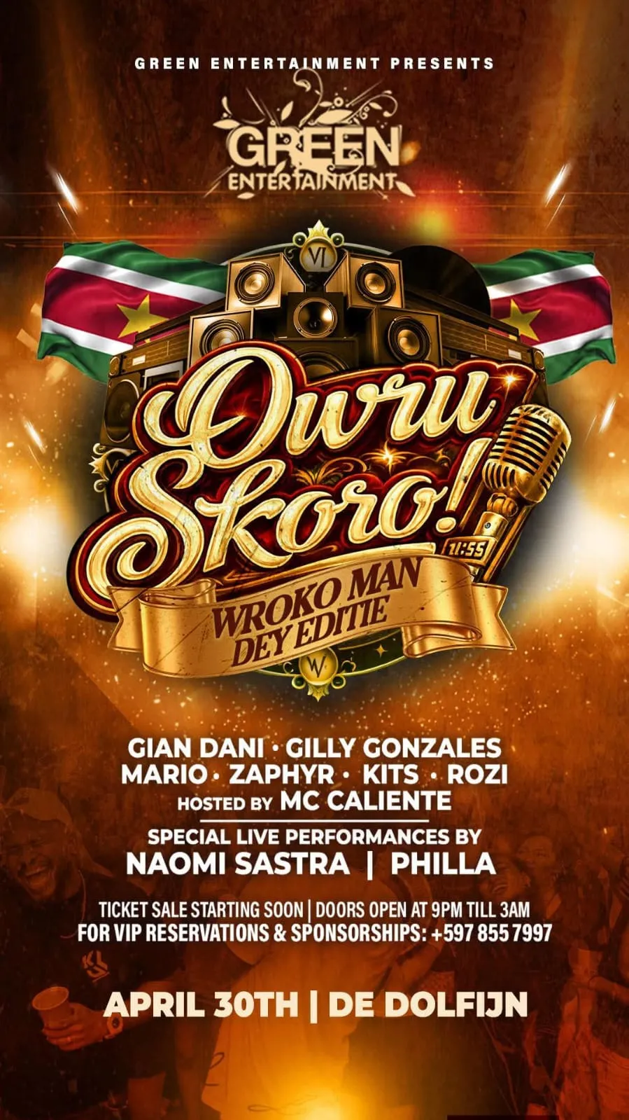 Flyer of Owru Skoro! Wroko Man Dey Editie at Vereniging De Dolfijn