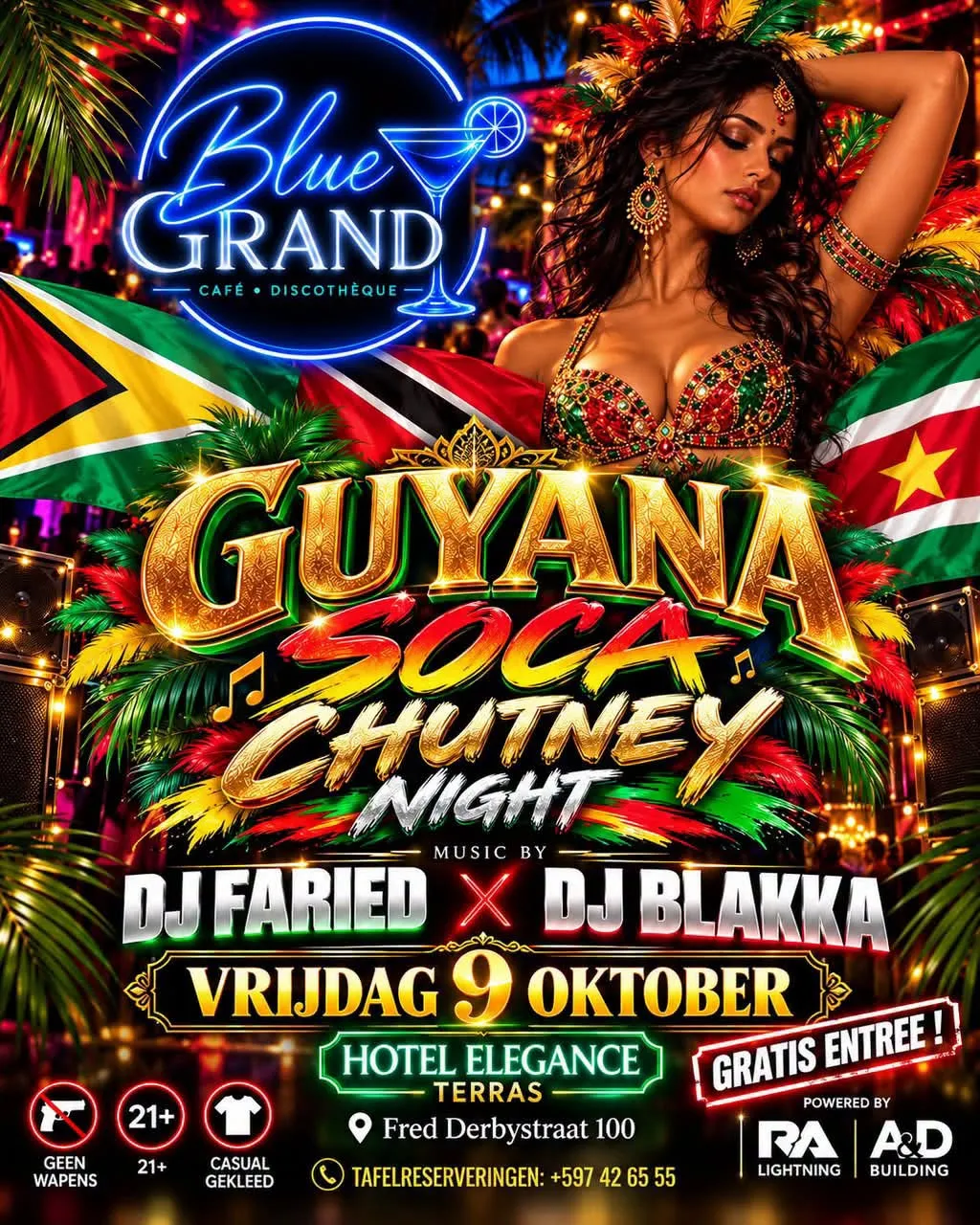 Flyer of GUYANA SOCA CHUTNEY NIGHT at Blue Grand Café
