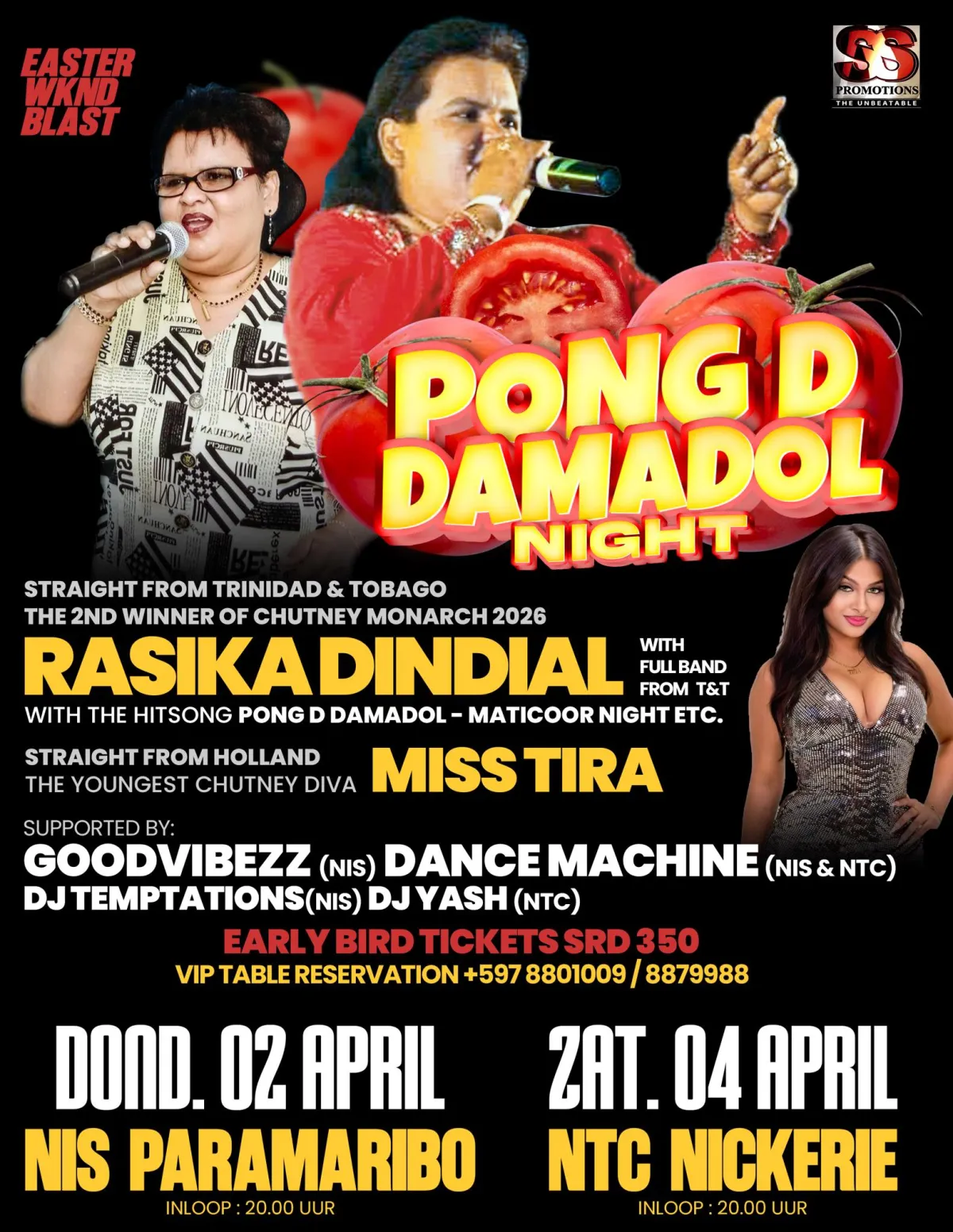 Flyer of Pong D Damadol Night at Anthony Nesty Sporthal
