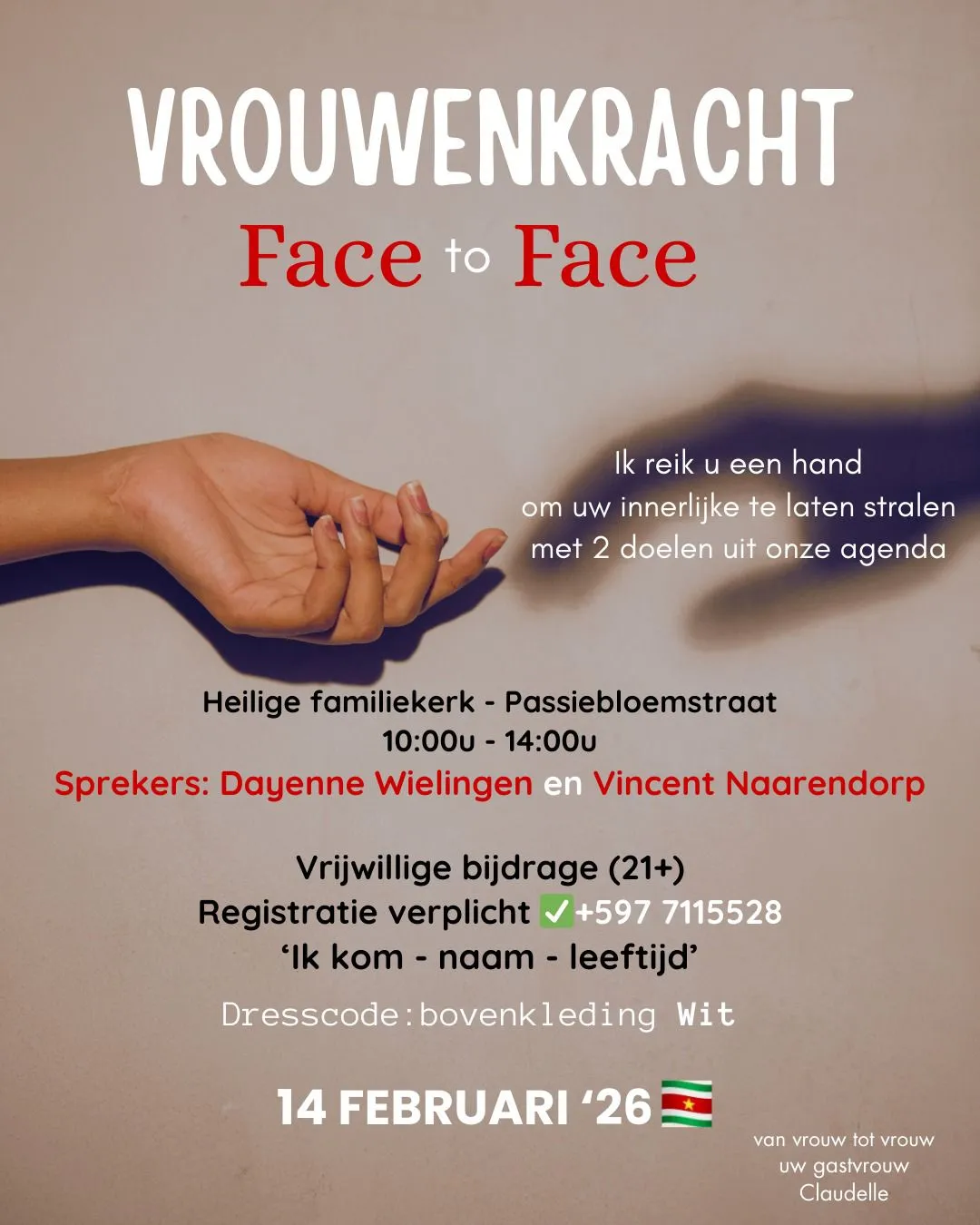 Flyer van Vrouwenkracht: Face to Face bij Heilige familiekerk