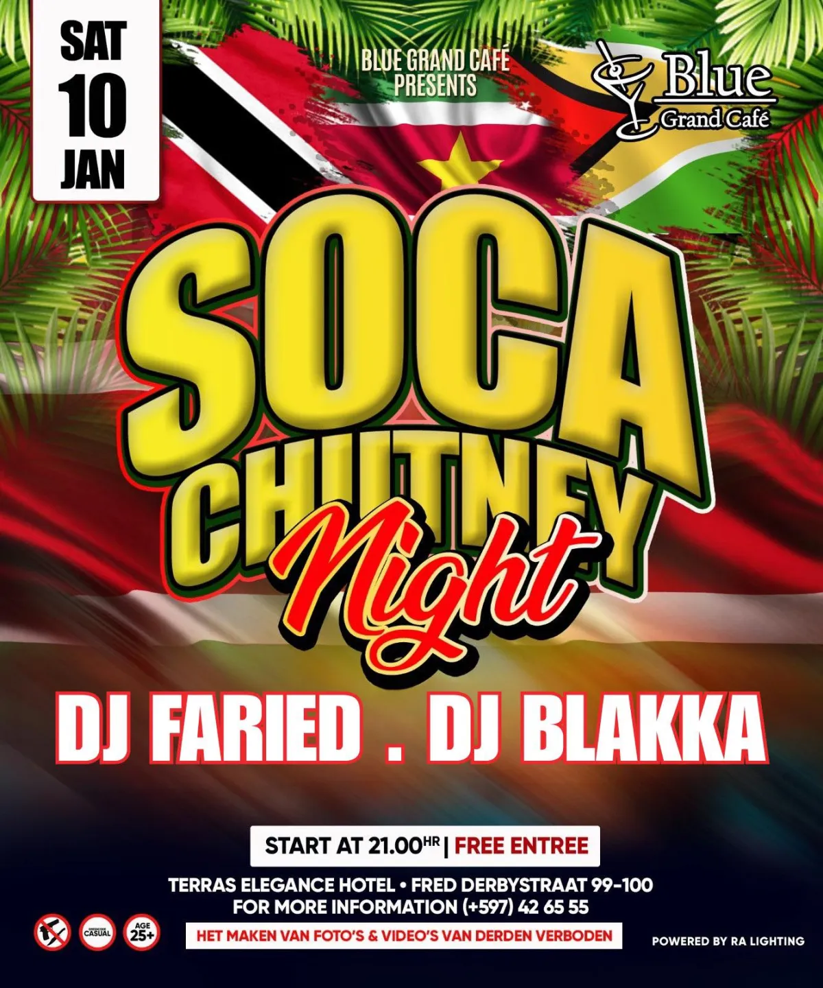 Flyer van Soca Chutney Night bij Blue Grand Café