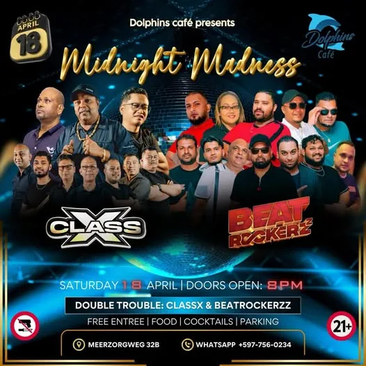 Flyer van Midnight Madness bij Dolphins Café