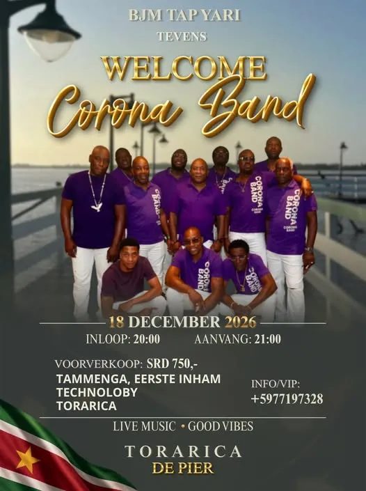 Flyer van WELCOME CORONA BAND bij De Pier Torarica