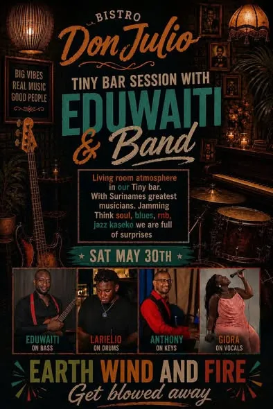 Flyer van Tiny Bar Session with Eduwaiti & Band bij Restaurant/Bar Bistro Don Julio