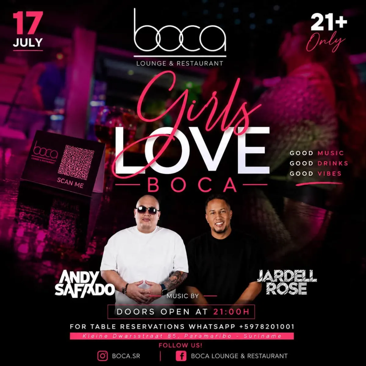 Flyer van Girls Love Boca bij Boca Lounge & Restaurant