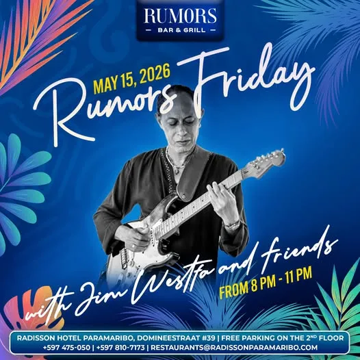 Flyer van Rumors Friday bij Rumors Bar & Grill @Radisson Hotel Paramaribo