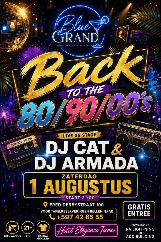 Flyer van Back to the 80/90/00's bij Blue Grand Café