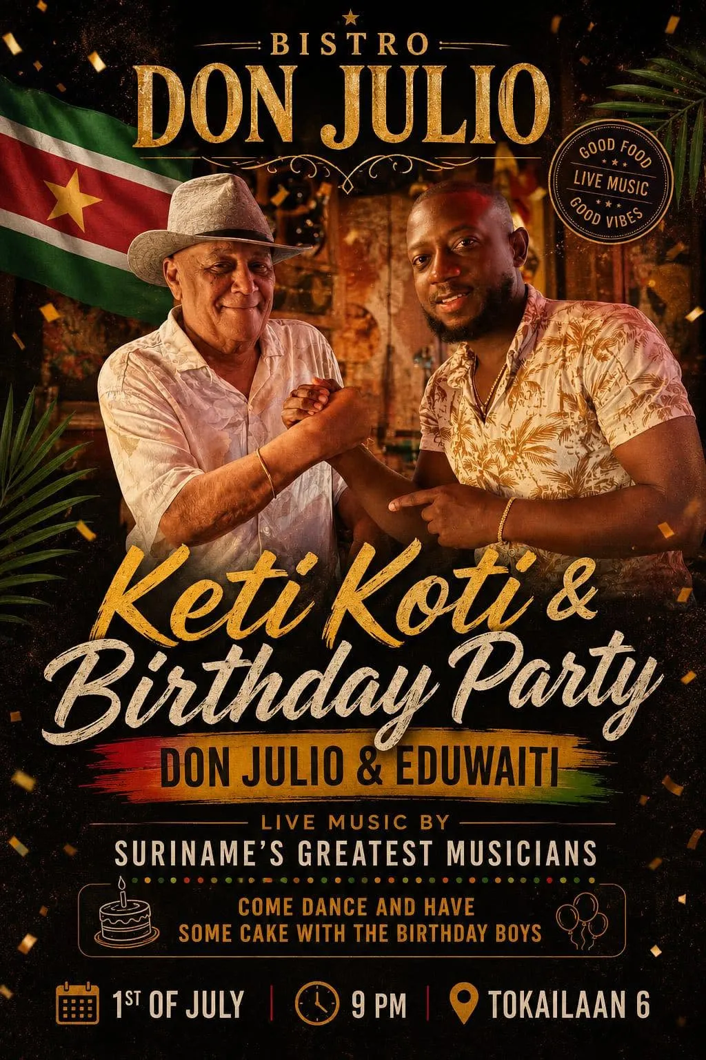 Flyer van Keti Koti & Birthday Party bij Restaurant/Bar Bistro Don Julio