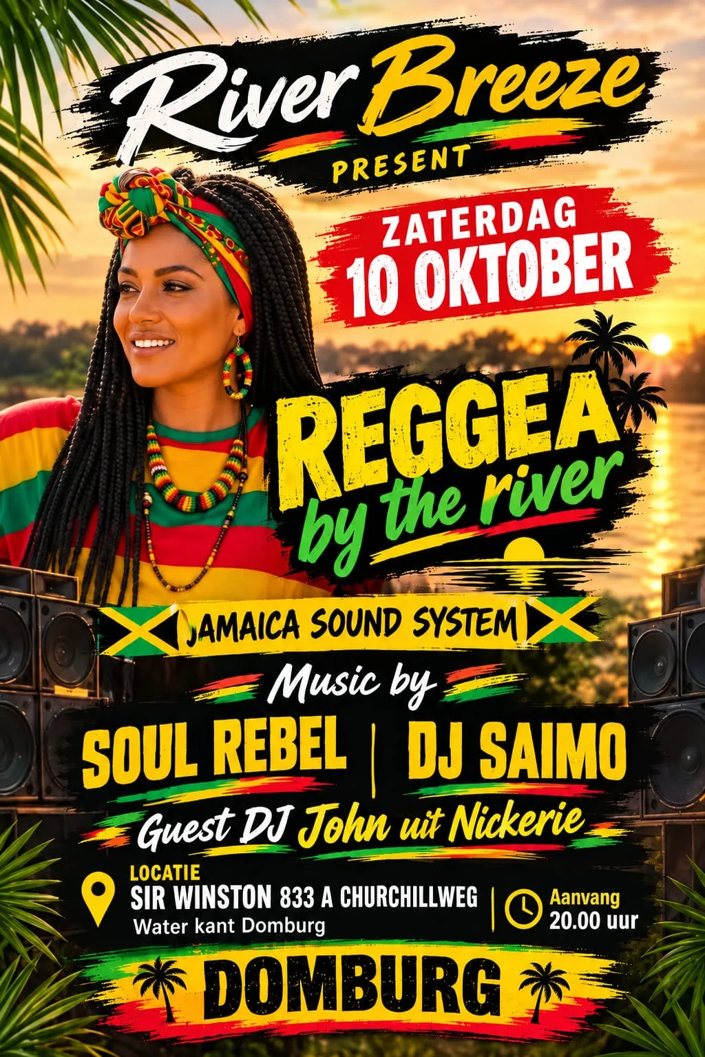 Flyer van Reggea by the river bij Riverbreeze Domburg