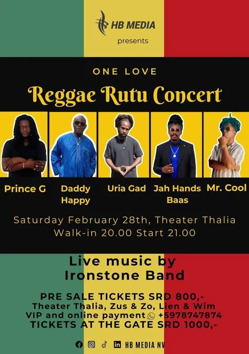 Flyer van Reggae Rutu Concert bij Theater Thalia