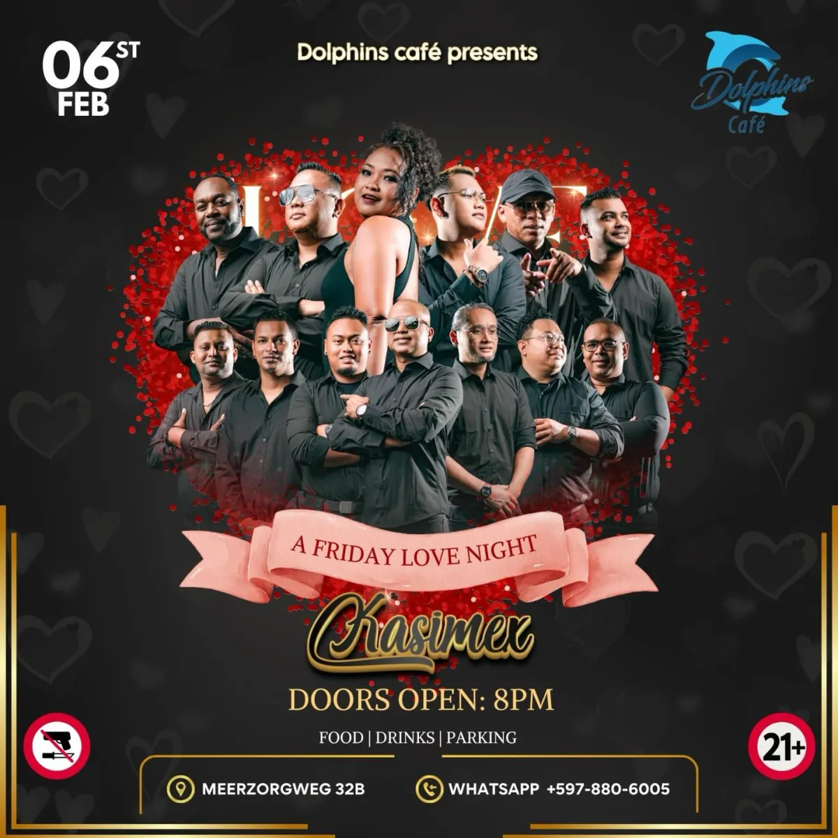 Flyer van A Friday Love Night bij Dolphins Café