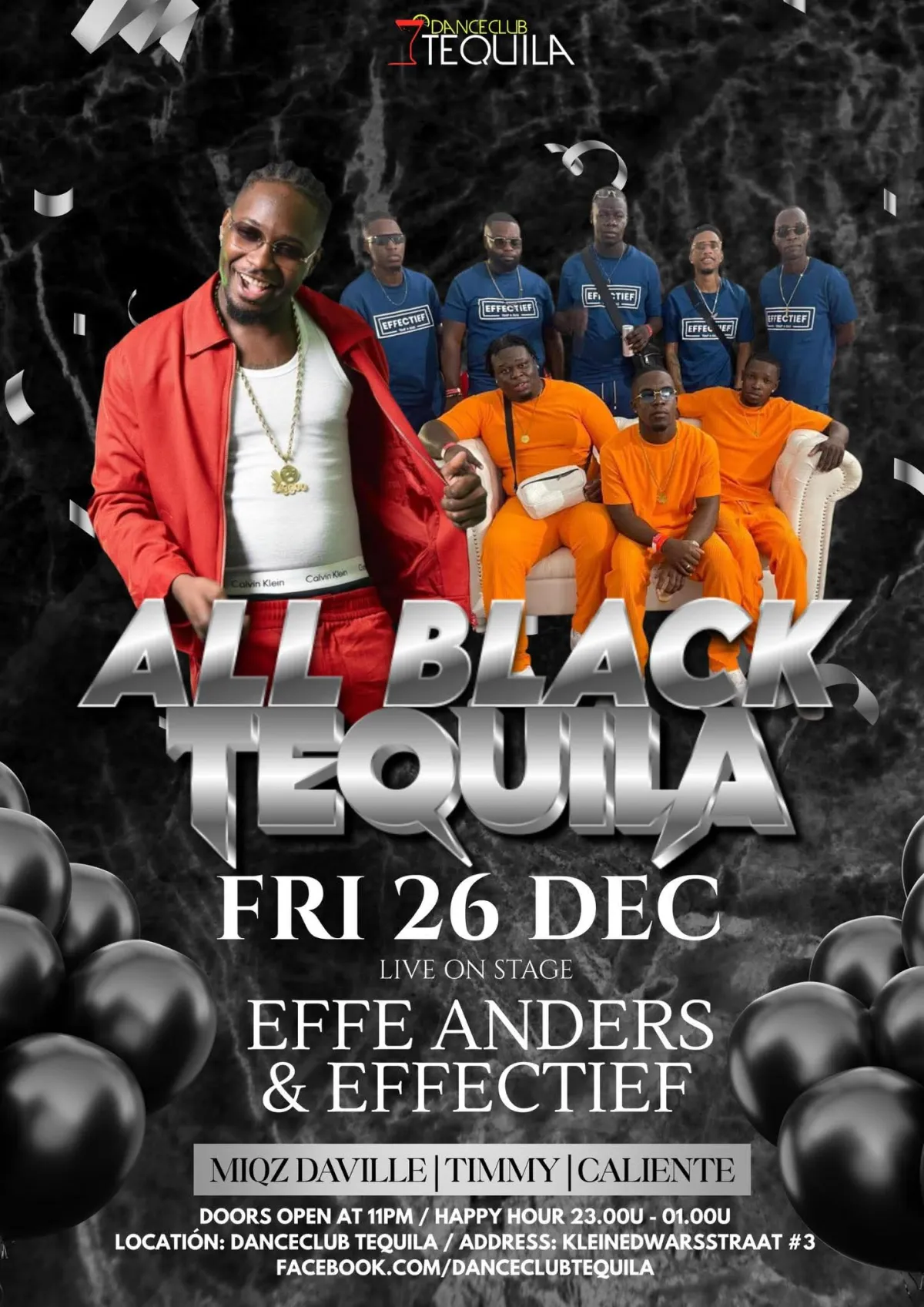 Flyer van All Black Tequila bij Danceclub Tequila