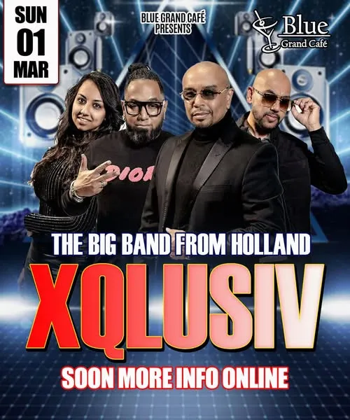 Flyer van XQlusiv bij Blue Grand Café
