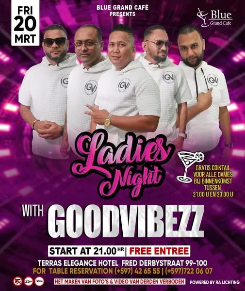 Flyer of Ladies Night with GOODVIBEZZ at Blue Grand Café