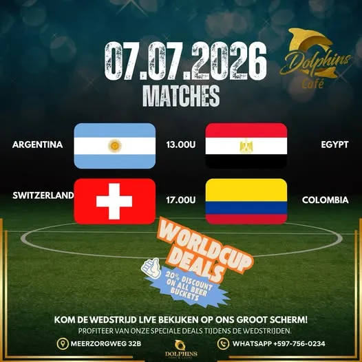 Flyer van World Cup Matches Live bij Dolphins Café
